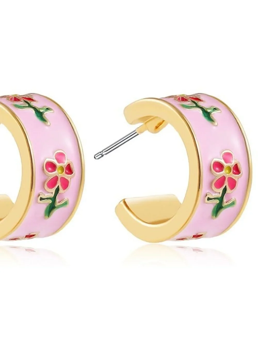 BIA PINK FLOWER HOOP EARRINGS